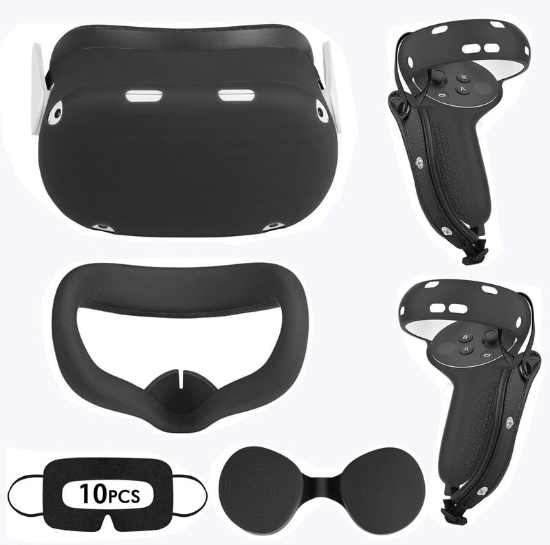 Relohas Accessories for Oculus Quest 2, VR Accessory Set for Meta Quest 2, Include Controller Grip Leather Cover, VR Shell Cover, Face Cover, Lens Coverr, Protect Your VR in All Aspects(Black) - Image 1